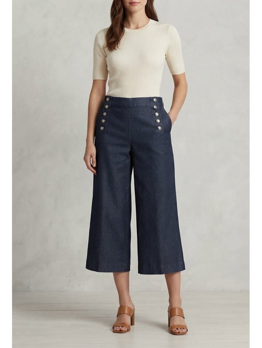 Talbots Sailor Wide Leg Crop Pants Indigo Denim Blue Size 14P